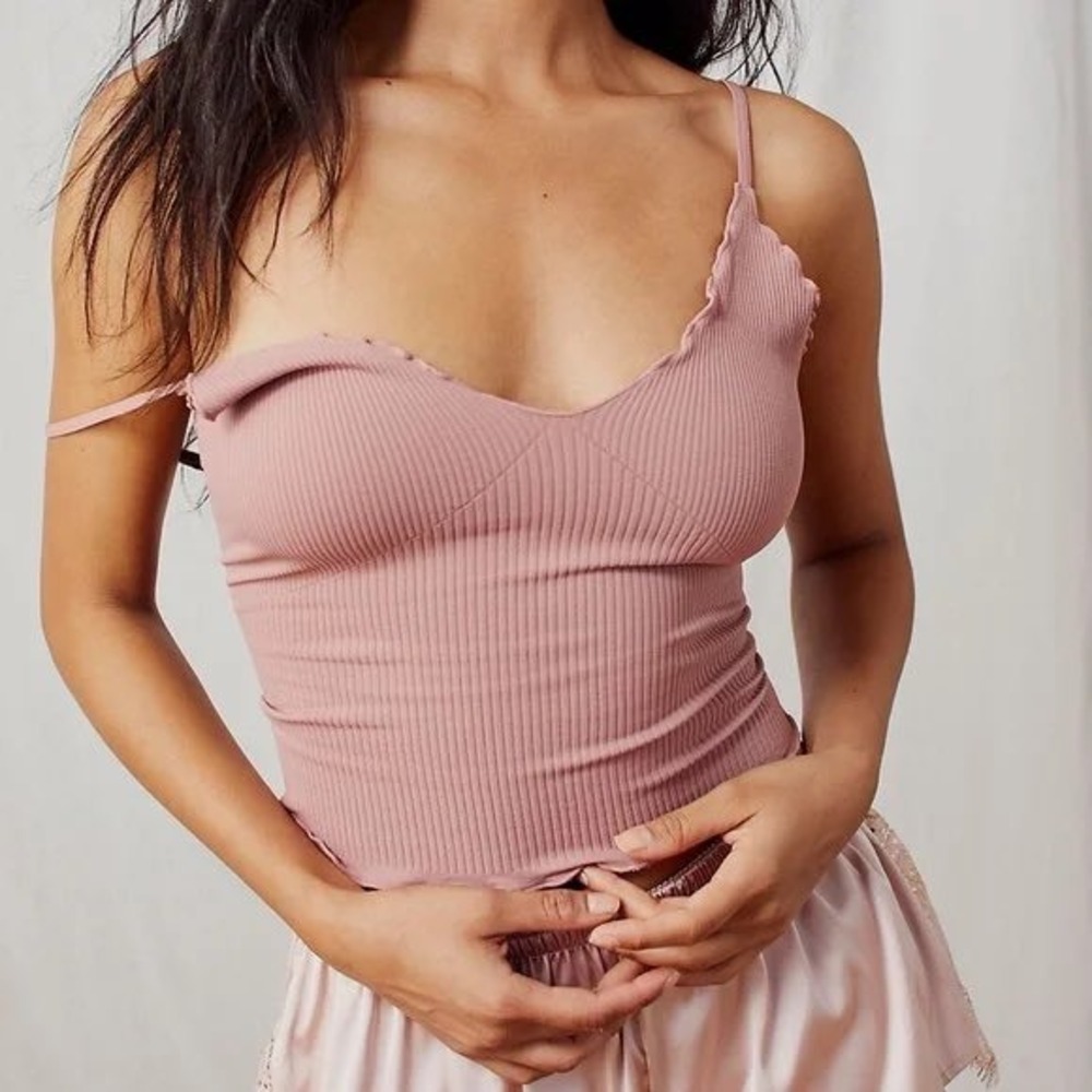 Free People Easy to Love Tank Copper Rose XS/S Ruffle Trim Coquette Grunge Fairy